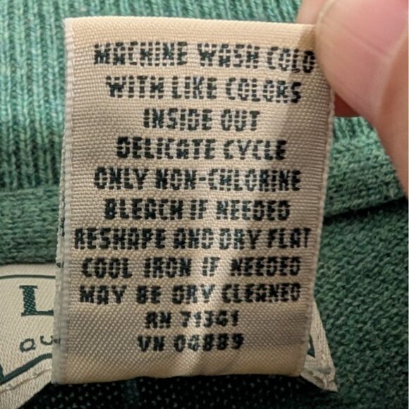 LL Bean 1/4 Zip Sweater Mens Size Large Tall Green Cotton Cashmere Pullover - Picture 4 of 8